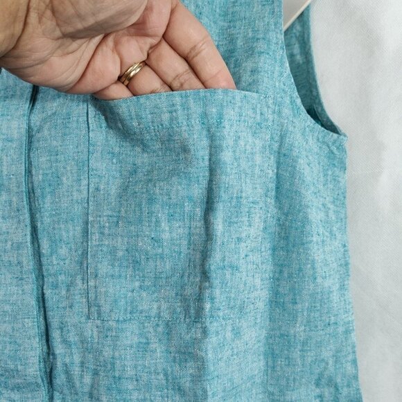 Vtg DG2 Diane Gilman Linen Button Up Top Size M Green Sleeveless Sheer Hi Low - Picture 2 of 7